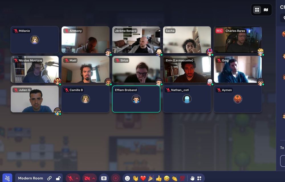 Un coaching en direct : quinze membres et Charles en visioconférence.